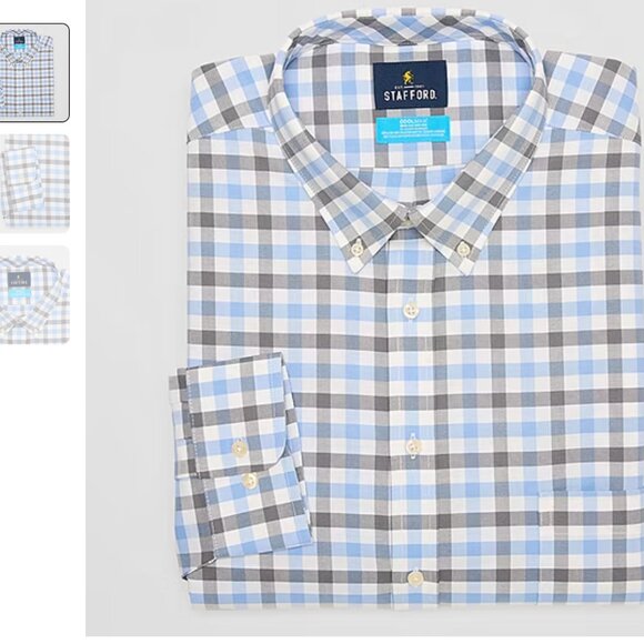 NEW Stafford Coolmax Oxford Men's Long Sleeve Blue Grey Plaid Dress Shirt XL - Picture 1 of 8